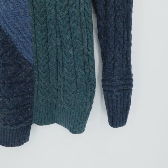 LL Bean Womens Medium Blue Wool Blend Sweater Cable Knit Cowl Neck Asymmetric - Picture 8 of 14